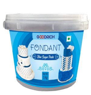 Goodrich Blue Fondant Sugar Paste showcasing a vibrant blue color, used for cake decoration and creating intricate designs.