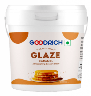 Goodrich Caramel Flavoured Glaze providing a glossy finish to cakes and pastries, enhancing both taste and visual appeal.