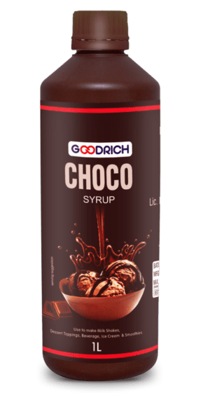 Goodrich Choco Syrup bottle, ideal for enhancing milkshakes, beverages, and desserts with rich chocolate flavor.