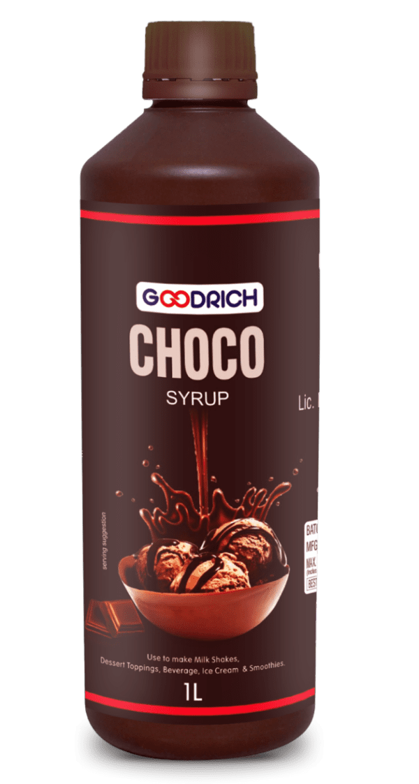 Goodrich Choco Syrup bottle, ideal for enhancing milkshakes, beverages, and desserts with rich chocolate flavor.