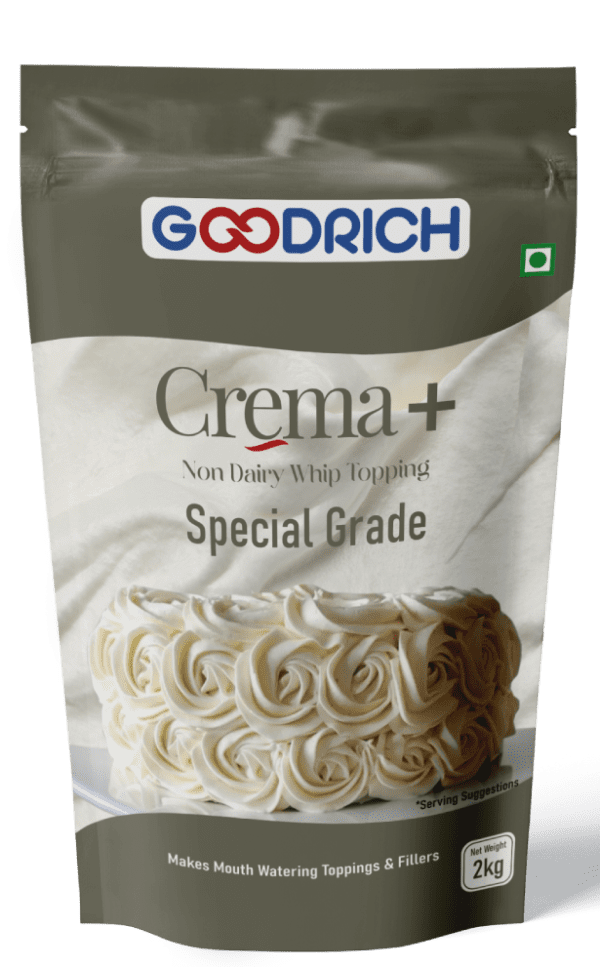 Goodrich Crema+ Special Grade Whip Topping, showcasing premium quality and luxurious texture for high-end desserts and cake decorating.