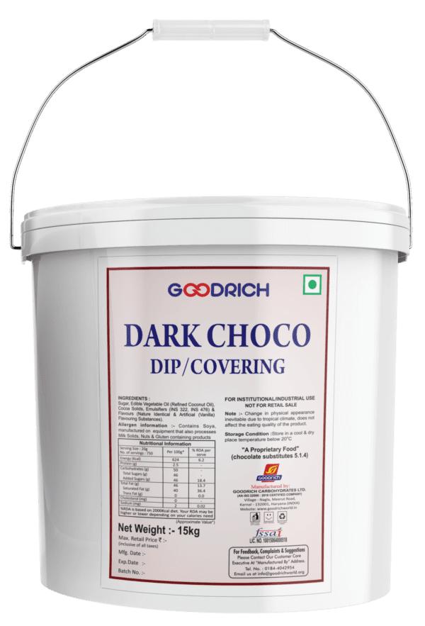 Goodrich Dips/Covering Dark, premium dark chocolate coating for dipping fruits and baked goods.