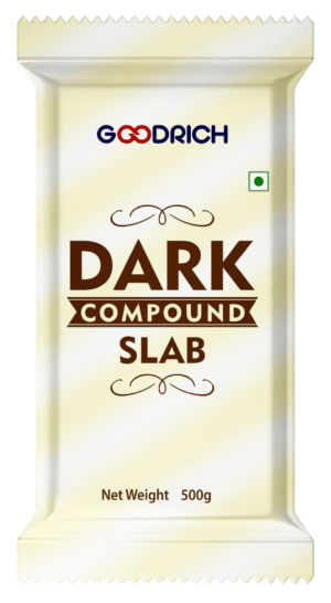 Goodrich Dark Compound Slab Regular, ideal for baking, coating, and decorating with a rich dark chocolate flavor.