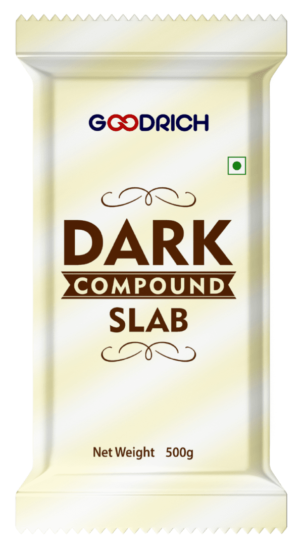 Goodrich Dark Compound Slab Regular, ideal for baking, coating, and decorating with a rich dark chocolate flavor.