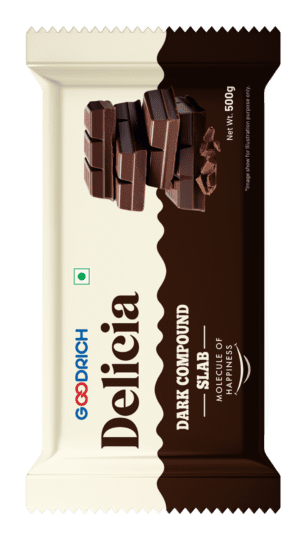 Goodrich Delicia Dark Compound CP11, premium dark chocolate for baking, coating, and confectionery.