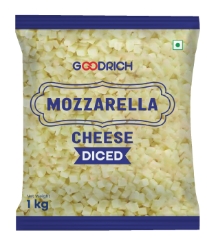 Freshly diced Mozzarella Cheese, ready for use in pizzas, salads, and more.