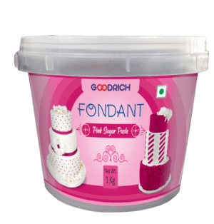 Goodrich Pink Fondant Sugar Paste displayed for cake decoration, showcasing a vibrant pink color suitable for various designs.