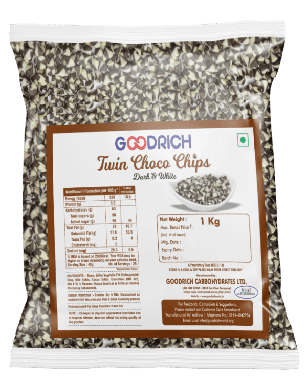 Goodrich Twin Dark Choco Chips, perfect for baking cookies and enhancing desserts with rich chocolate flavor.