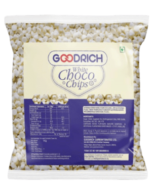 Goodrich White Choco Chips, perfect for baking cookies and enhancing desserts with creamy white chocolate flavor.