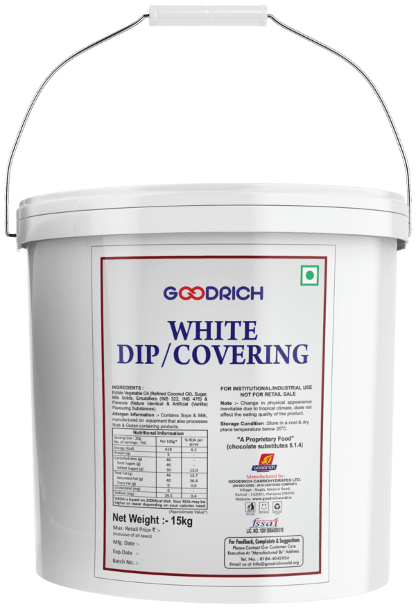 Goodrich Dips/Covering White, premium white chocolate coating for dessert decoration and baking.