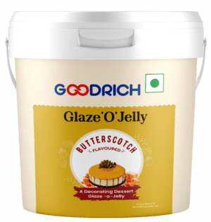 Goodrich Butterscotch Glaze 'O' Jelly providing a glossy finish and rich butterscotch flavor on cakes, enhancing both taste and presentation.