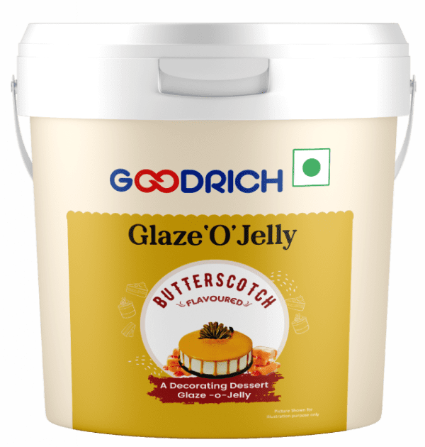 Goodrich Butterscotch Glaze 'O' Jelly providing a glossy finish and rich butterscotch flavor on cakes, enhancing both taste and presentation.