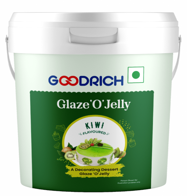 Goodrich Kiwi Glaze 'O' Jelly providing a glossy finish and refreshing kiwi flavor on cakes, enhancing both taste and presentation.