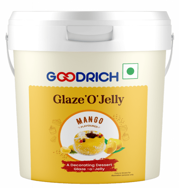 Goodrich Mango Glaze 'O' Jelly providing a glossy finish and refreshing mango flavor on cakes, enhancing both taste and presentation.