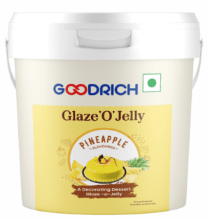 Goodrich Pineapple Glaze 'O' Jelly providing a glossy finish and refreshing pineapple flavor on cakes, enhancing both taste and presentation.