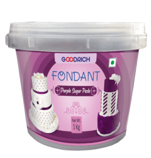 Goodrich Purple Fondant Sugar Paste displayed for cake decoration, showcasing a vibrant purple color suitable for various designs.