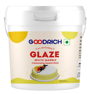 Goodrich White Marble Glaze adding a luxurious, glossy finish with a marble effect to cakes, pastries, and desserts, enhancing both appearance and taste.