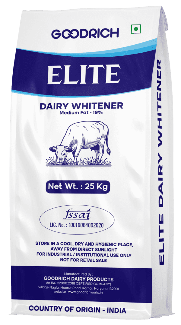 Goodrich Dairy Whitener in powdered form, offering a creamy milk taste that dissolves smoothly. Ideal for tea, coffee, and desserts, providing rich flavor for home and professional use.